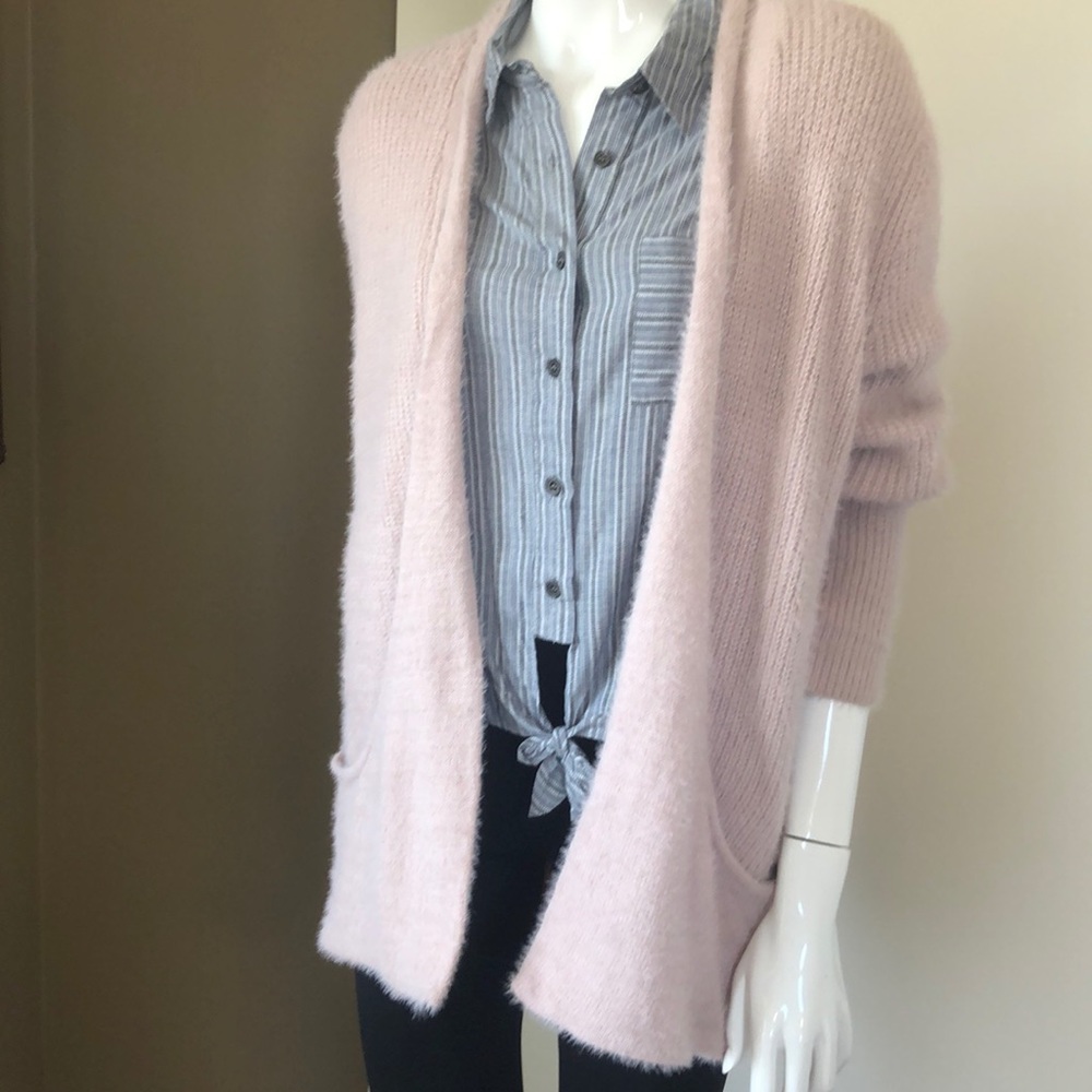 Cozy plush fuzzy cardigan in blush